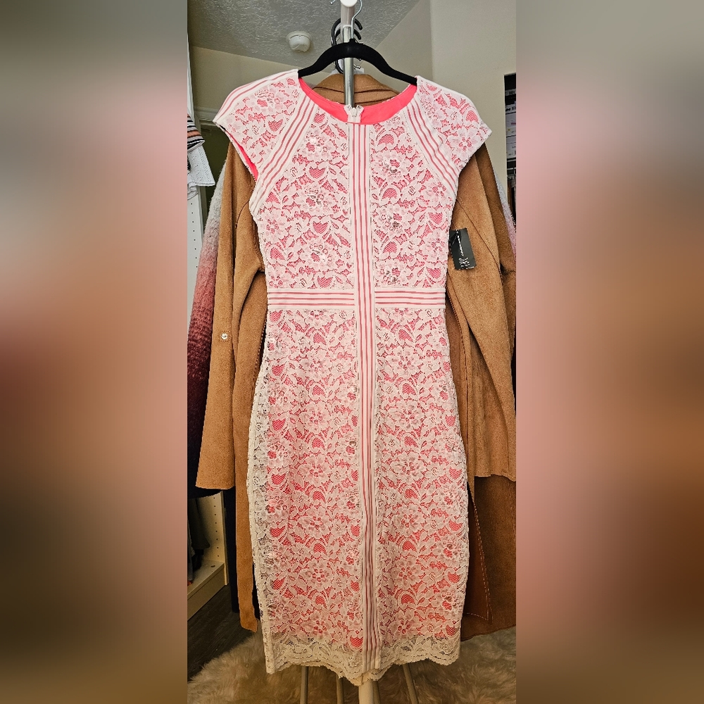BEAUTIFUL, INC coral/cream lace dress. Size 0.